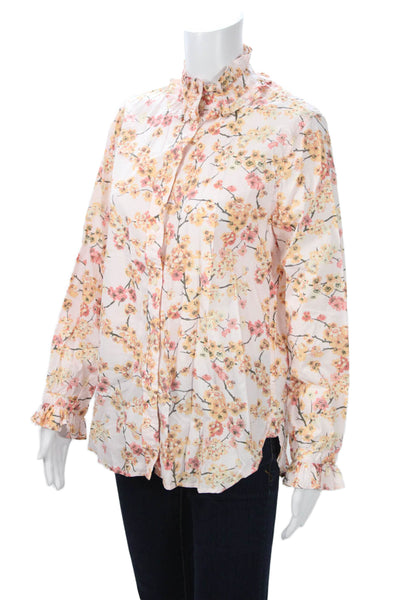J Crew Womens Floral High Neck Button Up Cotton Long Sleeve Blouse Size S