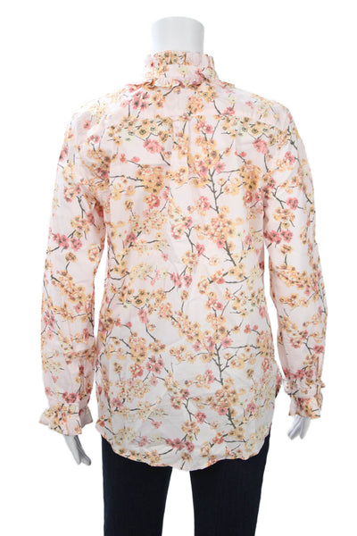 J Crew Womens Floral High Neck Button Up Cotton Long Sleeve Blouse Size S