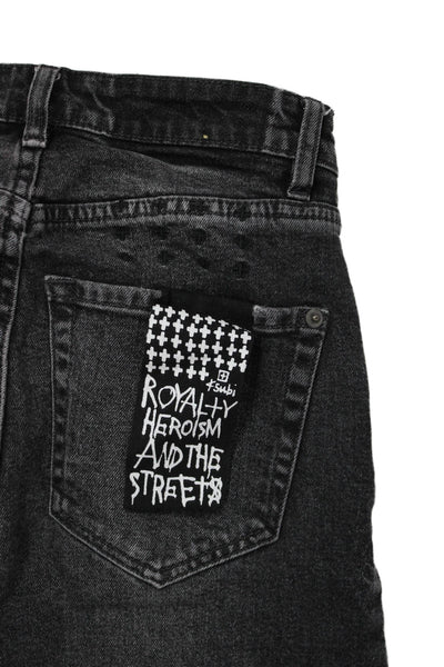 Ksubi Unisex Skinny Jeans Dark Gray High Rise Graphic Print Size 23