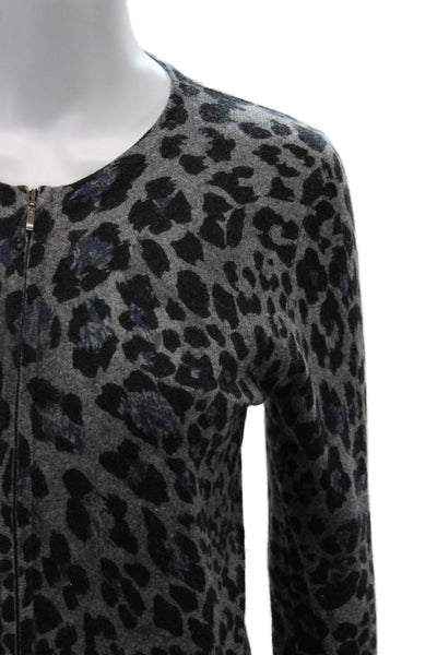 Kinross Cashmere Unisex Black Leopard Zip Cardigan Size XS