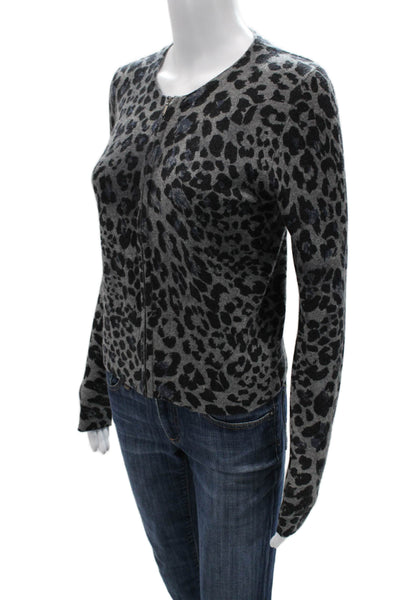 Kinross Cashmere Unisex Black Leopard Zip Cardigan Size XS