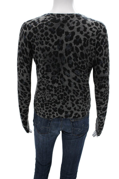 Kinross Cashmere Unisex Black Leopard Zip Cardigan Size XS