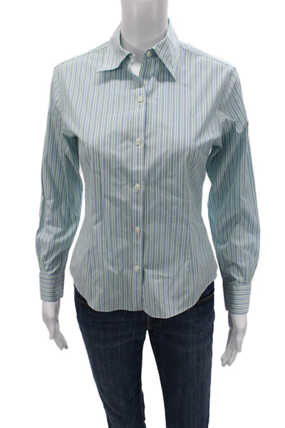 Brooks Brothers Women Light Blue Striped Button-Up Shirt Size 2P