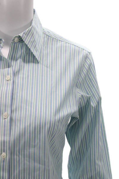 Brooks Brothers Women Light Blue Striped Button-Up Shirt Size 2P