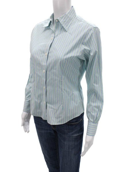 Brooks Brothers Women Light Blue Striped Button-Up Shirt Size 2P