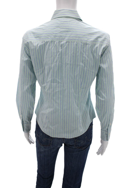Brooks Brothers Women Light Blue Striped Button-Up Shirt Size 2P