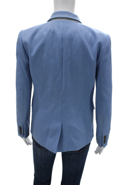 J Crew Unisex Light Blue Wool Blend Collared Button Blazer Size 4P