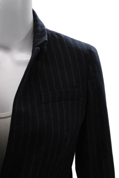J Crew Women Dark Blue Striped Wool Collared Button Blazer Long Sleeve Size 4P