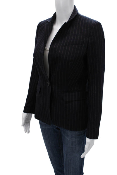 J Crew Women Dark Blue Striped Wool Collared Button Blazer Long Sleeve Size 4P