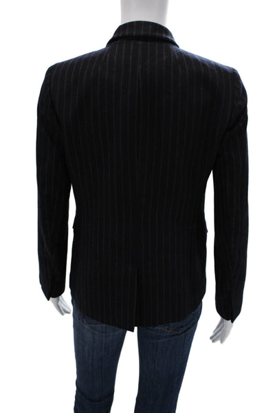 J Crew Women Dark Blue Striped Wool Collared Button Blazer Long Sleeve Size 4P