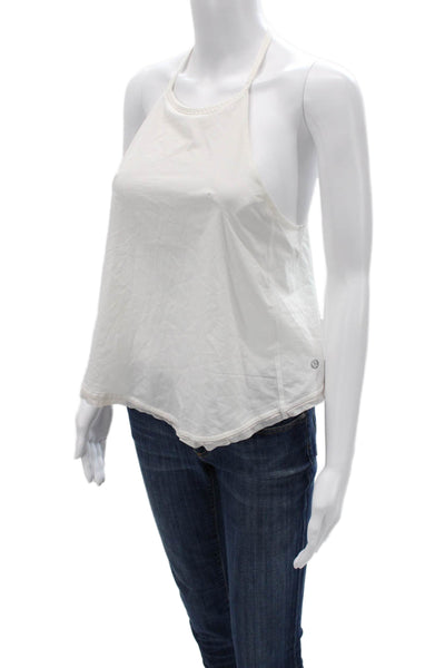 Lululemon Womens High Neck Sleeveless Camisole Zip White Nylon Blend Size S