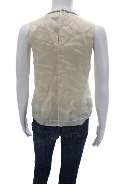 Lela Rose Women Beige Silk Round Neck Sleeveless Tank Designer Size S