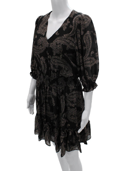 Taylor Womens Fit Flare Blouson Dress Black Paisley V-Neck 3/4 Sleeve Size 2