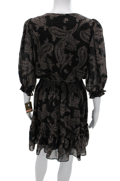 Taylor Womens Fit Flare Blouson Dress Black Paisley V-Neck 3/4 Sleeve Size 2