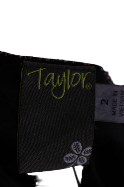 Taylor Womens Fit Flare Blouson Dress Black Paisley V-Neck 3/4 Sleeve Size 2