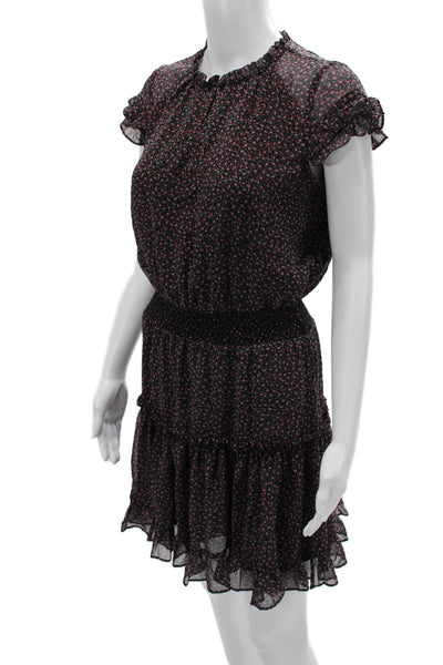 Rebecca Minkoff Women Blouson Mini Dress Black Floral Short Sleeve Size 2XS