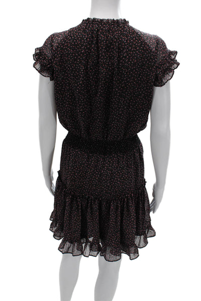 Rebecca Minkoff Women Blouson Mini Dress Black Floral Short Sleeve Size 2XS