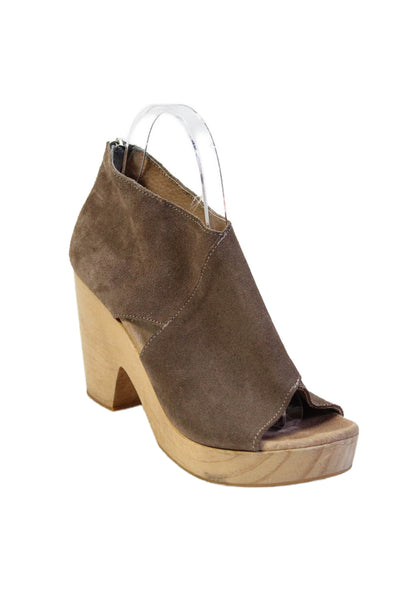 Free People Womens Suede Cut Out Detail Wooden Sole Heels Brown Size 7