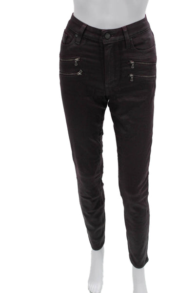 Paige Women Purple Biker Jeggings Mid Rise Button Fly Size 28