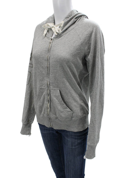 291 Womens Full Zip Hoodie Gray Supima Cotton Hippie Graphic Drawstring Size M