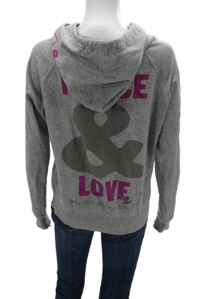 291 Womens Full Zip Hoodie Gray Supima Cotton Hippie Graphic Drawstring Size M