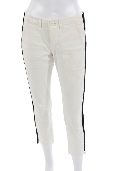 Pam & Gela Women Cropped Cargo Pants White Striped High Rise 26in Size 24