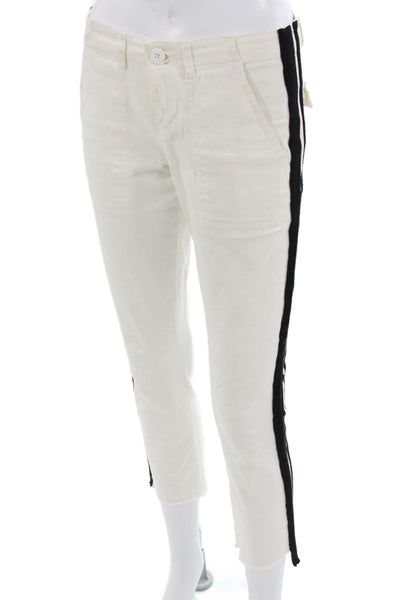 Pam & Gela Women Cropped Cargo Pants White Striped High Rise 26in Size 24