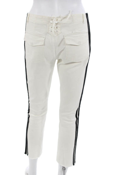 Pam & Gela Women Cropped Cargo Pants White Striped High Rise 26in Size 24