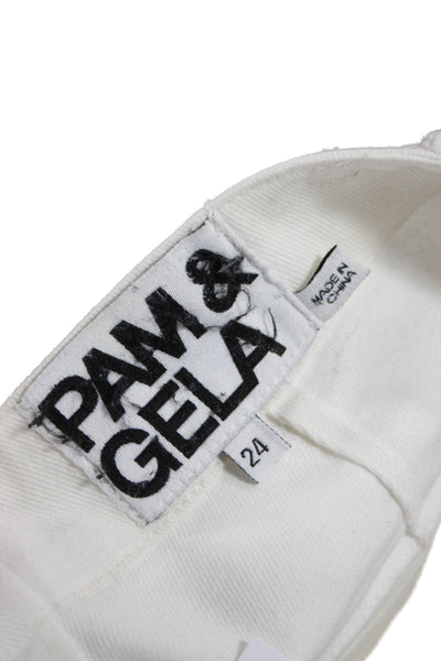 Pam & Gela Women Cropped Cargo Pants White Striped High Rise 26in Size 24