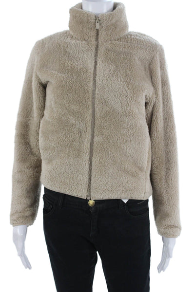 Uniqlo Womens High Neck Zip Jacket Beige Recycled Polyester Size 2XS