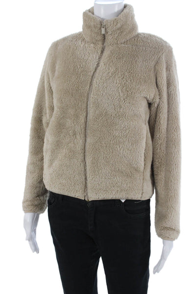 Uniqlo Womens High Neck Zip Jacket Beige Recycled Polyester Size 2XS