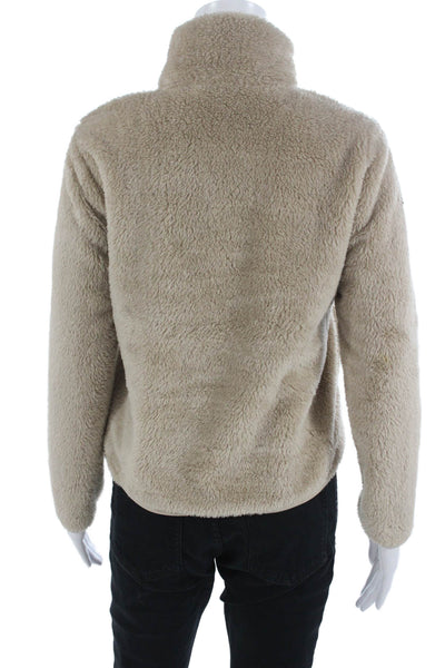 Uniqlo Womens High Neck Zip Jacket Beige Recycled Polyester Size 2XS