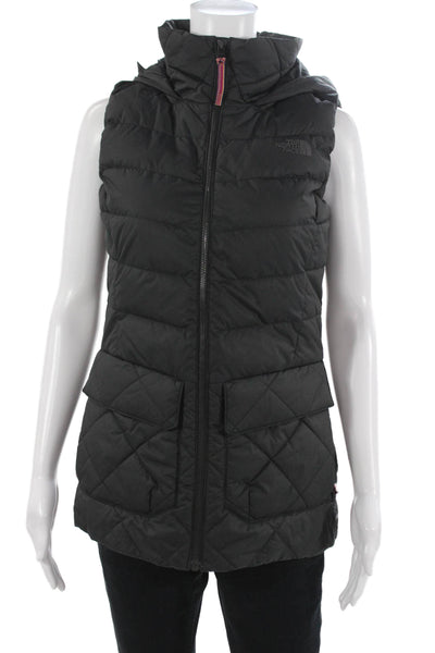 The North Face Womens Puffer Quilted Vest Black High Neck Drawstring Size XS