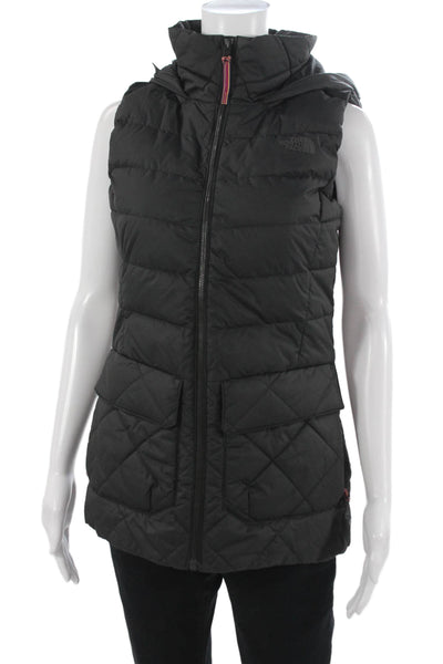 The North Face Womens Puffer Quilted Vest Black High Neck Drawstring Size XS