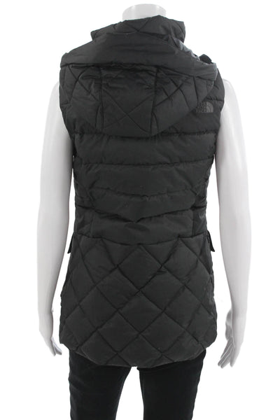 The North Face Womens Puffer Quilted Vest Black High Neck Drawstring Size XS
