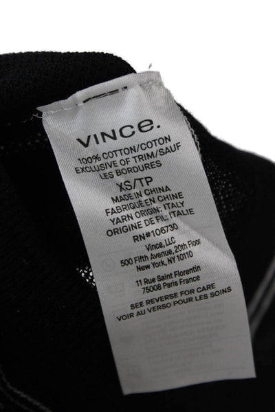 Vince Women Petite Black Striped Collared Cotton Polo 3/4 Sleeve Size XS
