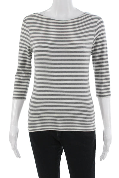 Barneys New York Women Gray Striped 3/4 Sleeve Jersey T-Shirt Size XS