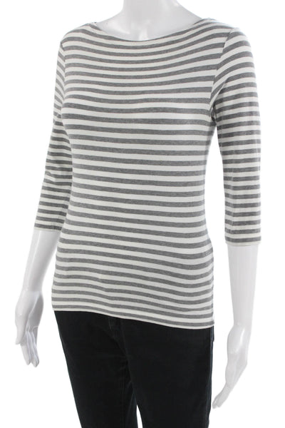 Barneys New York Women Gray Striped 3/4 Sleeve Jersey T-Shirt Size XS