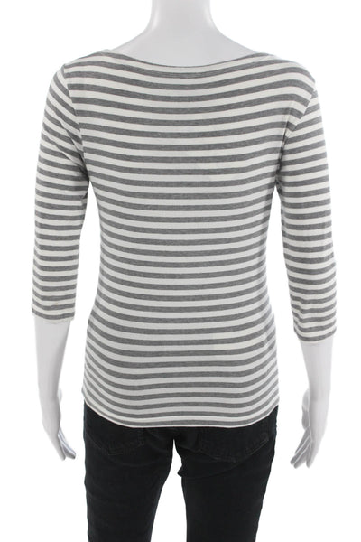 Barneys New York Women Gray Striped 3/4 Sleeve Jersey T-Shirt Size XS