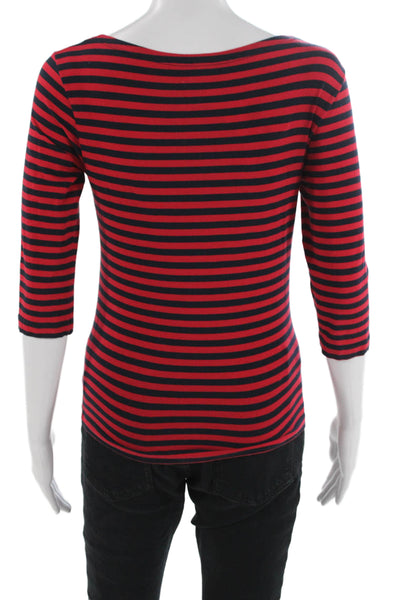 Barneys New York Women Striped 3/4 Sleeve T-Shirt Dark Blue Size XS