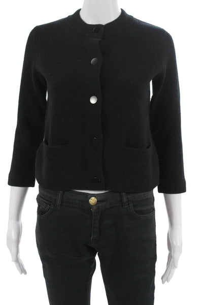Vince Women Black Crew Neck 3/4 Sleeve Button Cardigan Size XS