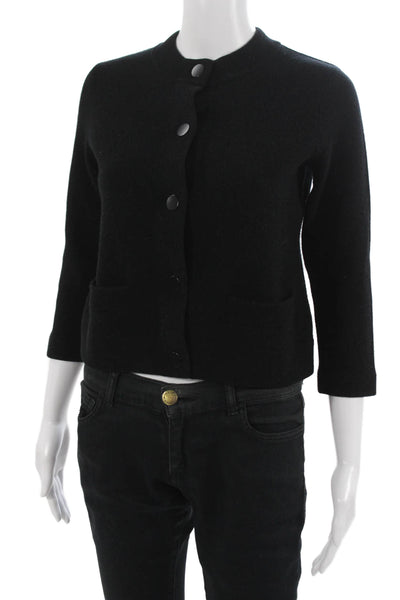 Vince Women Black Crew Neck 3/4 Sleeve Button Cardigan Size XS