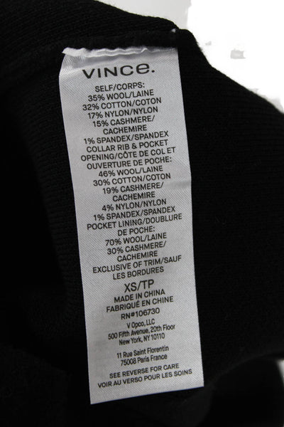 Vince Women Black Crew Neck 3/4 Sleeve Button Cardigan Size XS