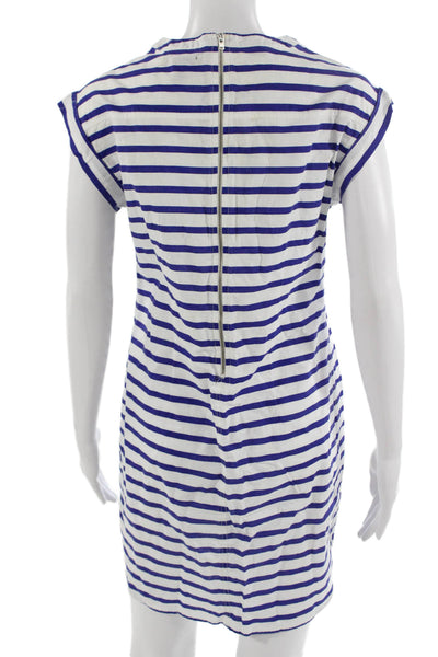 J Crew Womens Shift Shirt Dress Blue Striped V-Neck Short Sleeve Cotton Size XS