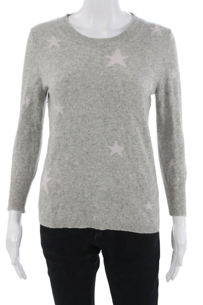 J Crew Unisex Gray Cashmere Crew Neck Stars Pullover Sweater Long Sleeve Size S
