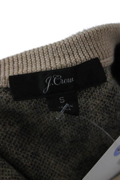 J Crew Unisex Pullover Sweater Beige Merino Wool Crew Neck Animal Print Size S