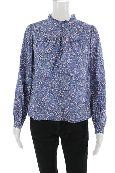 J Crew Womens Paisley High Neck Button Cotton Blouse Long Sleeve Size XS