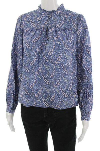 J Crew Womens Paisley High Neck Button Cotton Blouse Long Sleeve Size XS