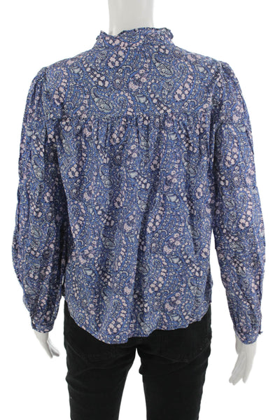 J Crew Womens Paisley High Neck Button Cotton Blouse Long Sleeve Size XS