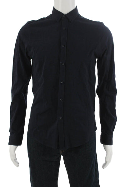 Zara Mens Cotton Collar Long Sleeve Slim Fit Button Down Shirt Navy Size S